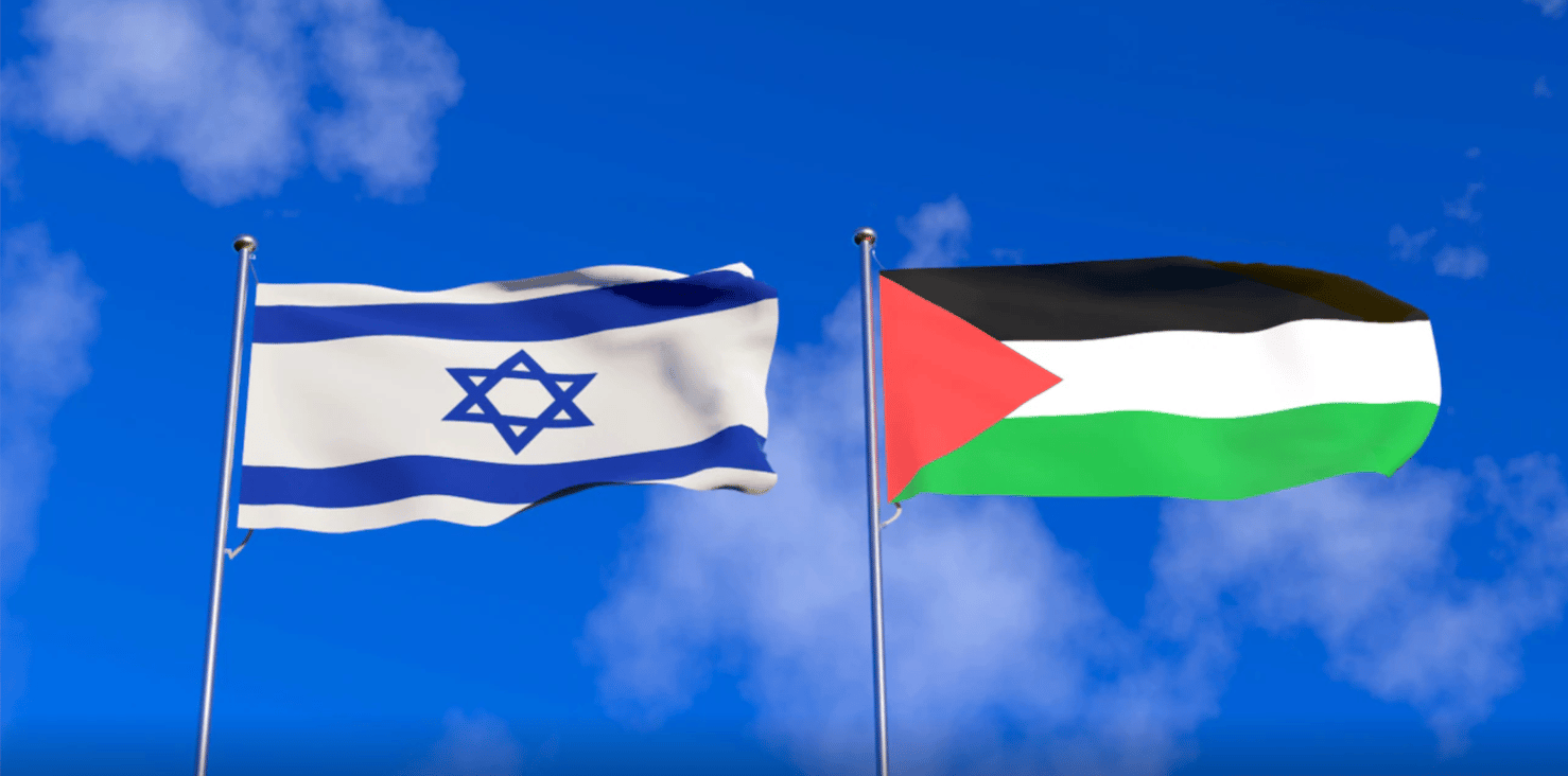 Photo of Israeli and Palestinian flags