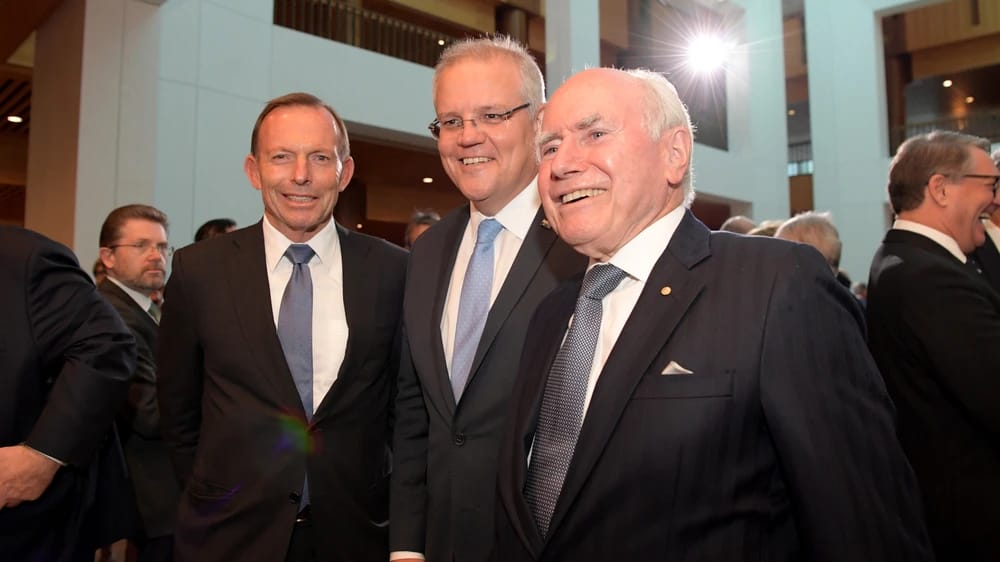 Photo of former Liberal PMs - Abbott, Morrison, Howard