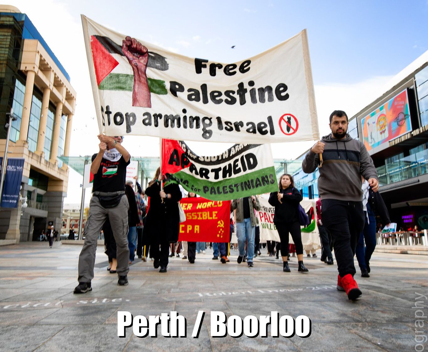 Activists in Perth/Boorloo protesting Nakba 75
