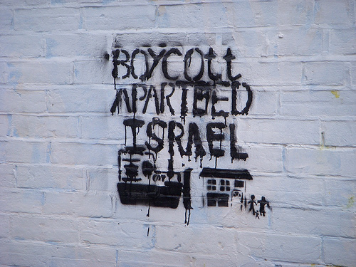 Graffiti on wall Boycott Apartheid Israel
