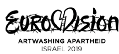 Artful lettering stating: Euyrovision - artwashing apartheid Israel 2019