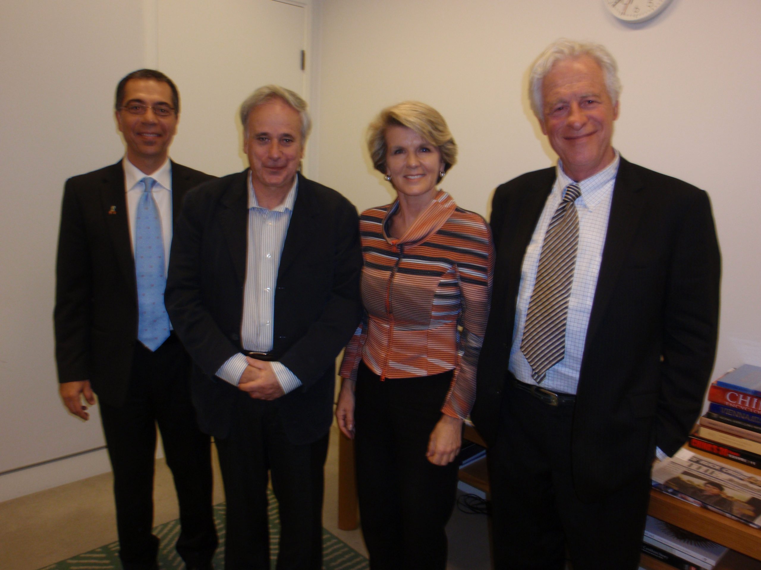 Photo of Foreign Minister Julie Bishop with Prof Illan Pappe, Sam Shahin and Peter Slezak