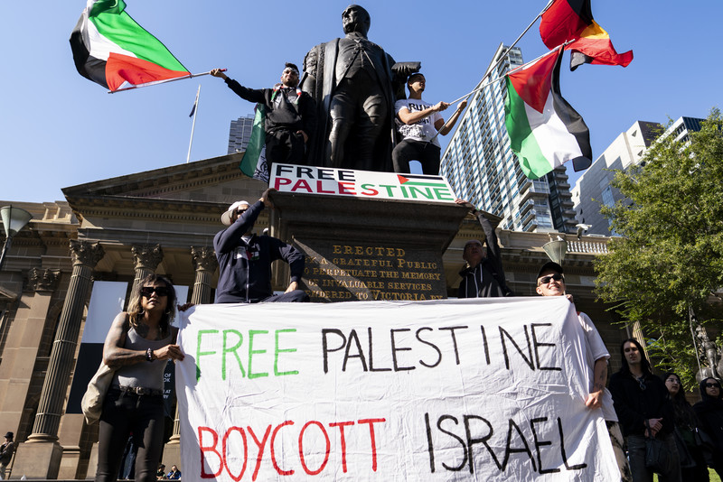 Photo of a Palestine protest at the State Library of Victoria, Melbourne