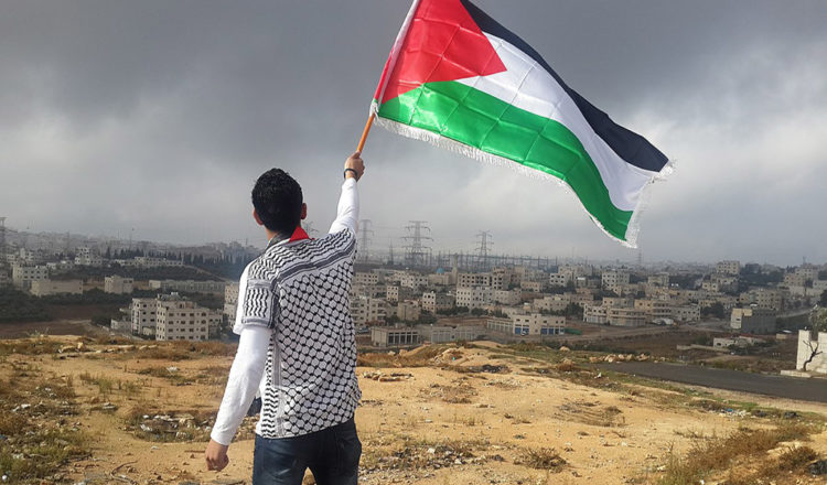 Photo of a Palestinain waving flag